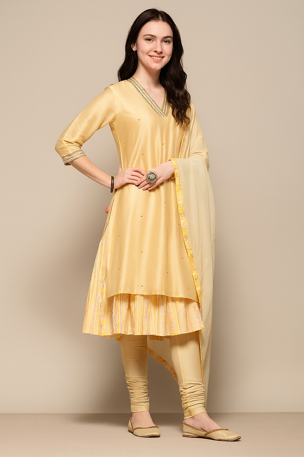 Women Embellished Flared Kurta with chudidaar