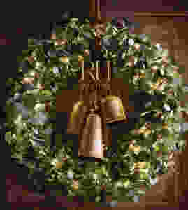 Restoration Hardware Holiday Cover. Brass Bells. Wreath.