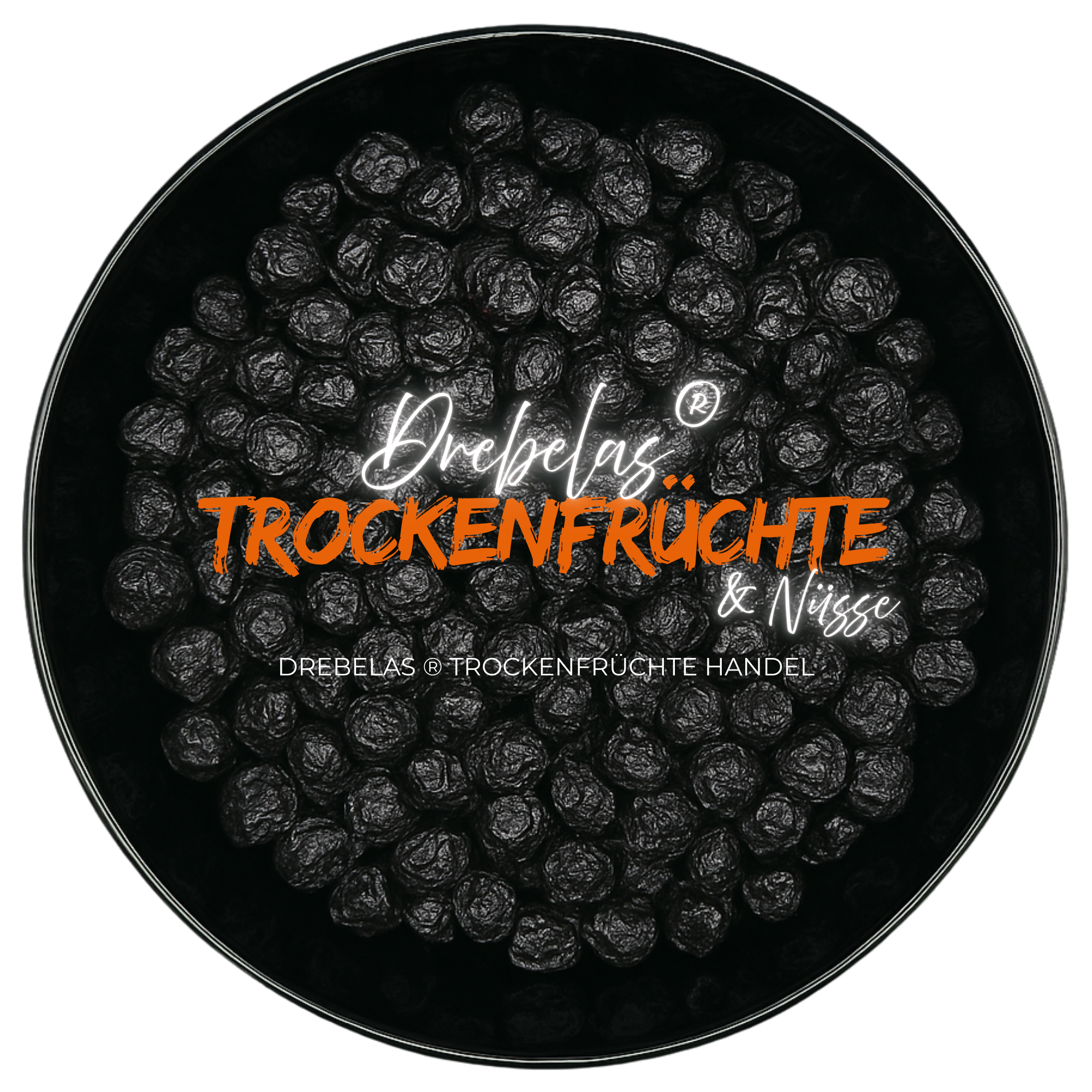 Getrocknete Blaubeeren, leicht gesüßt in einer schwarzen Schale