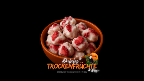 Gefriergetrocknete Erdbeer-Joghurt Bites in orangener Schale - Drebelas®