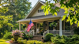 House with American Flag on Porch