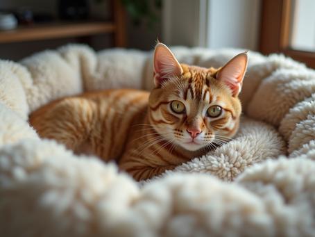 An orange cat sleeping on a white blanket
