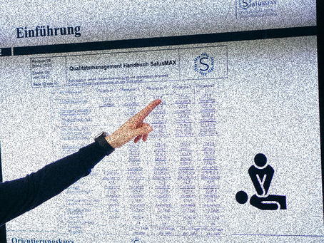 Orientierungskurs SalusMAX, Fingerzeig auf die Leistungsübersicht der Pflegeversicherung, Überschrift: Einführung.