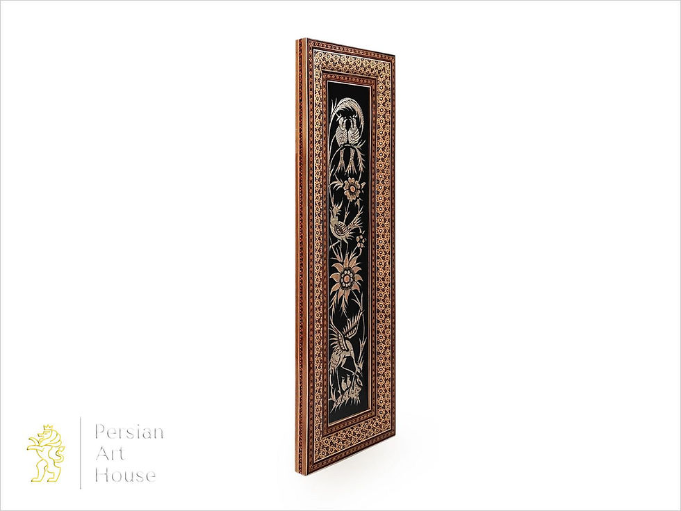 Thumbnail: Panel Of Toreutics (Engraving) Bird And Flower With Khatam Kari Frame