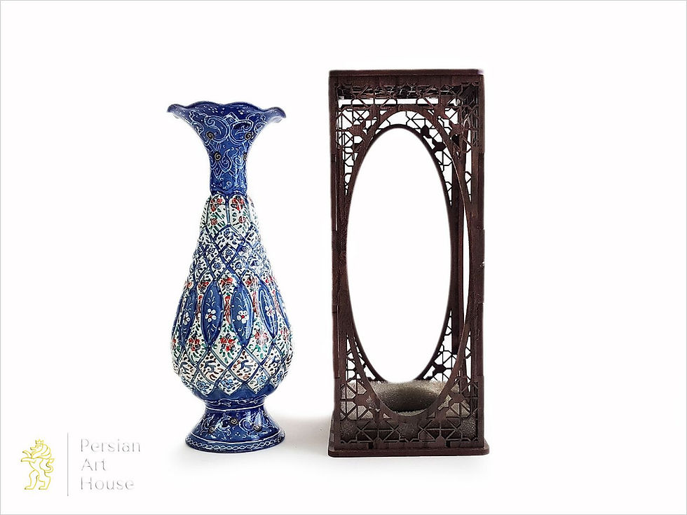 Thumbnail: 16 Cm Height Mina Kari Copper Decorative Vase With A Grid Box
