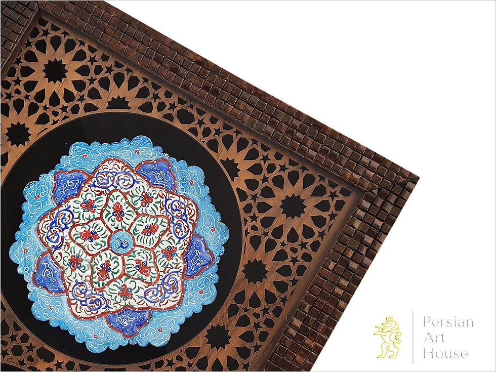 Thumbnail: Large Mina Kari Triple-Decorative Plate With A Grid Decorative Frame