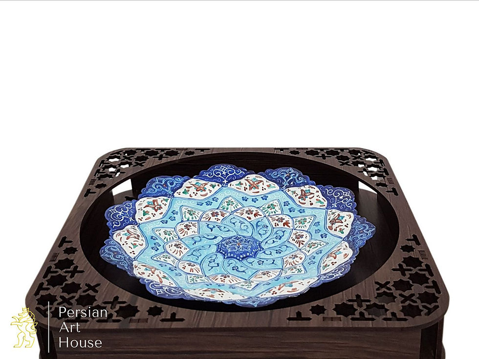 Thumbnail: 16 Cm Diameter Mina Kari Decorative Plate With A Grid Wooden Decorative Frame