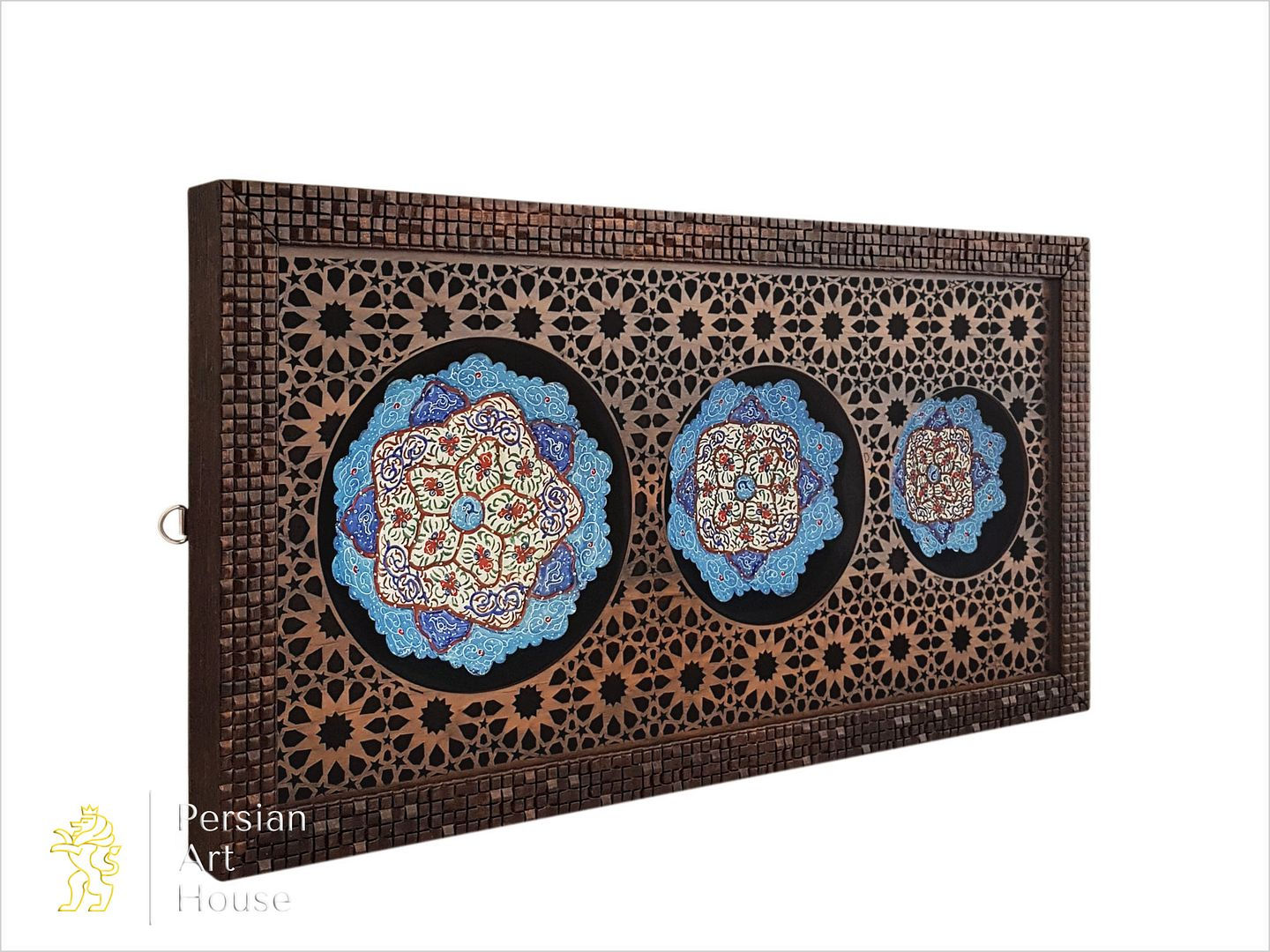 Large Mina Kari Triple-Decorative Plate With A Grid Decorative Frame