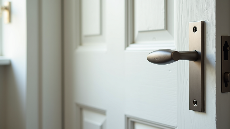 Close-up view of a white UPVC front door with modern handles