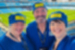 3 people wearing eco ninjas reusable theatre hats with yellow name badges