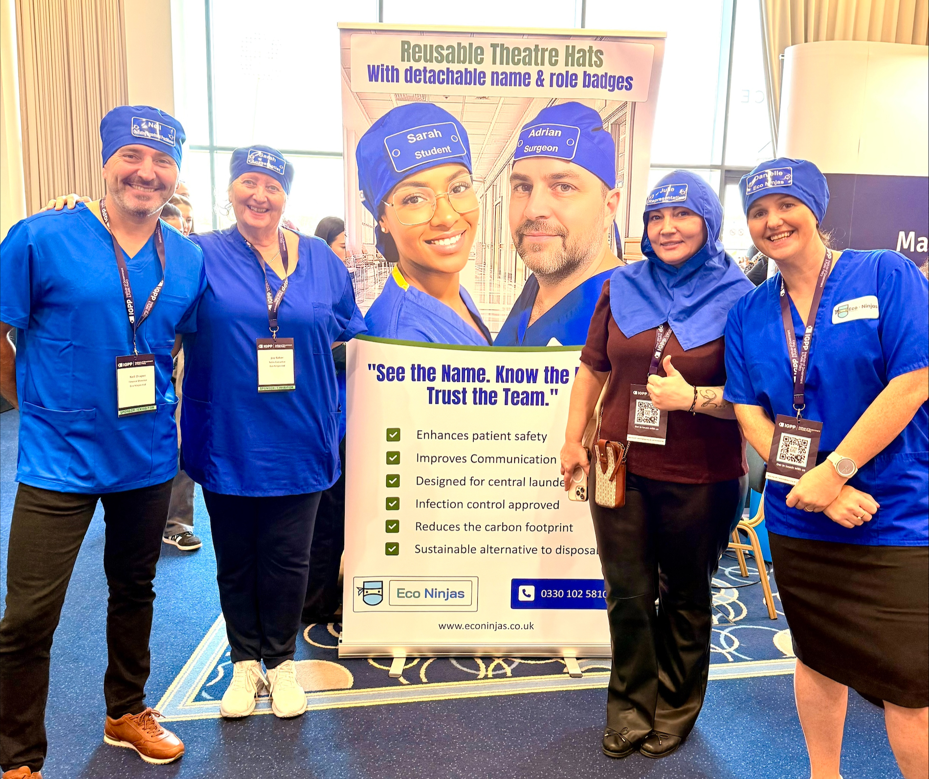 Eco Ninjas staff wearing reusable name and role badge hats