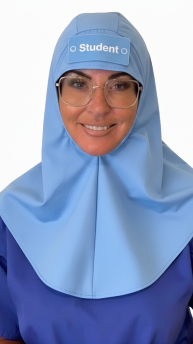 A nurse wearing eco ninjas name and role hijab