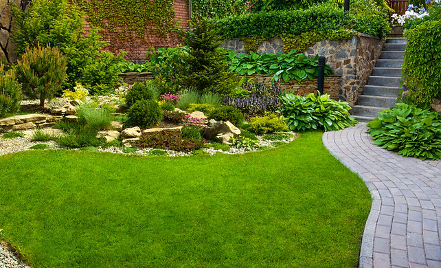 Garden stone path with grass growing up between the stonesDetail of a botanical garden.jpg