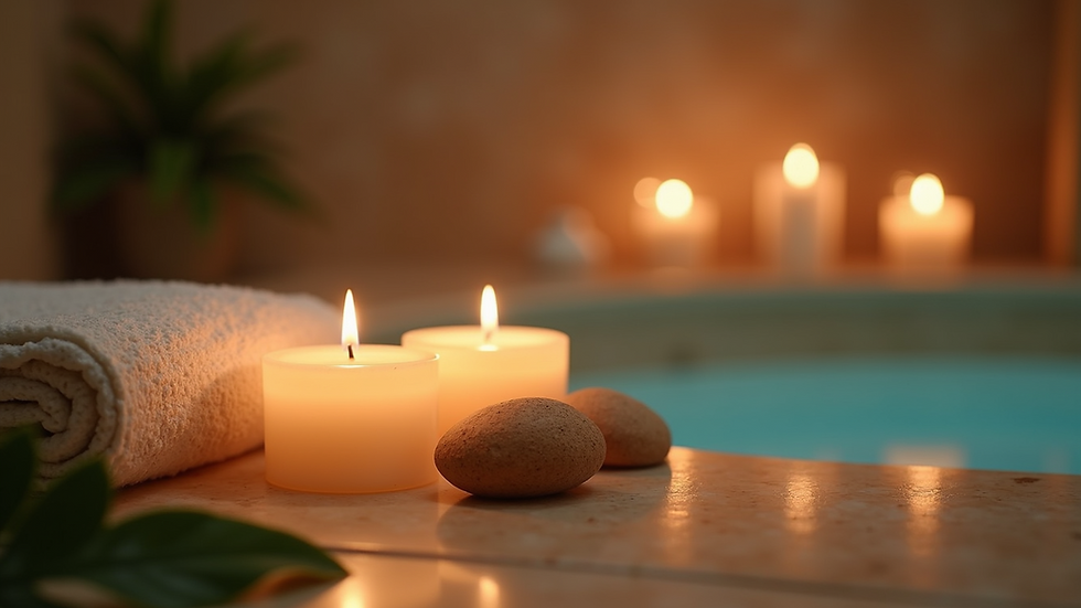 Eye-level view of a serene spa environment with aromatic candles