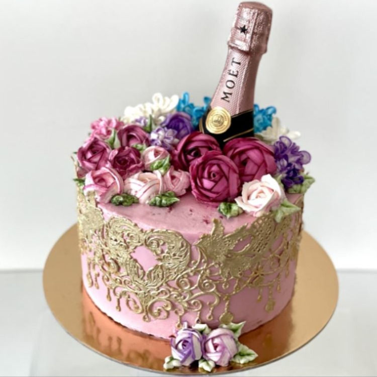 champagne flower cake