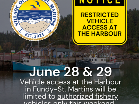 🚧 Restricted Vehicle Access at the Harbour – June 28 & 29