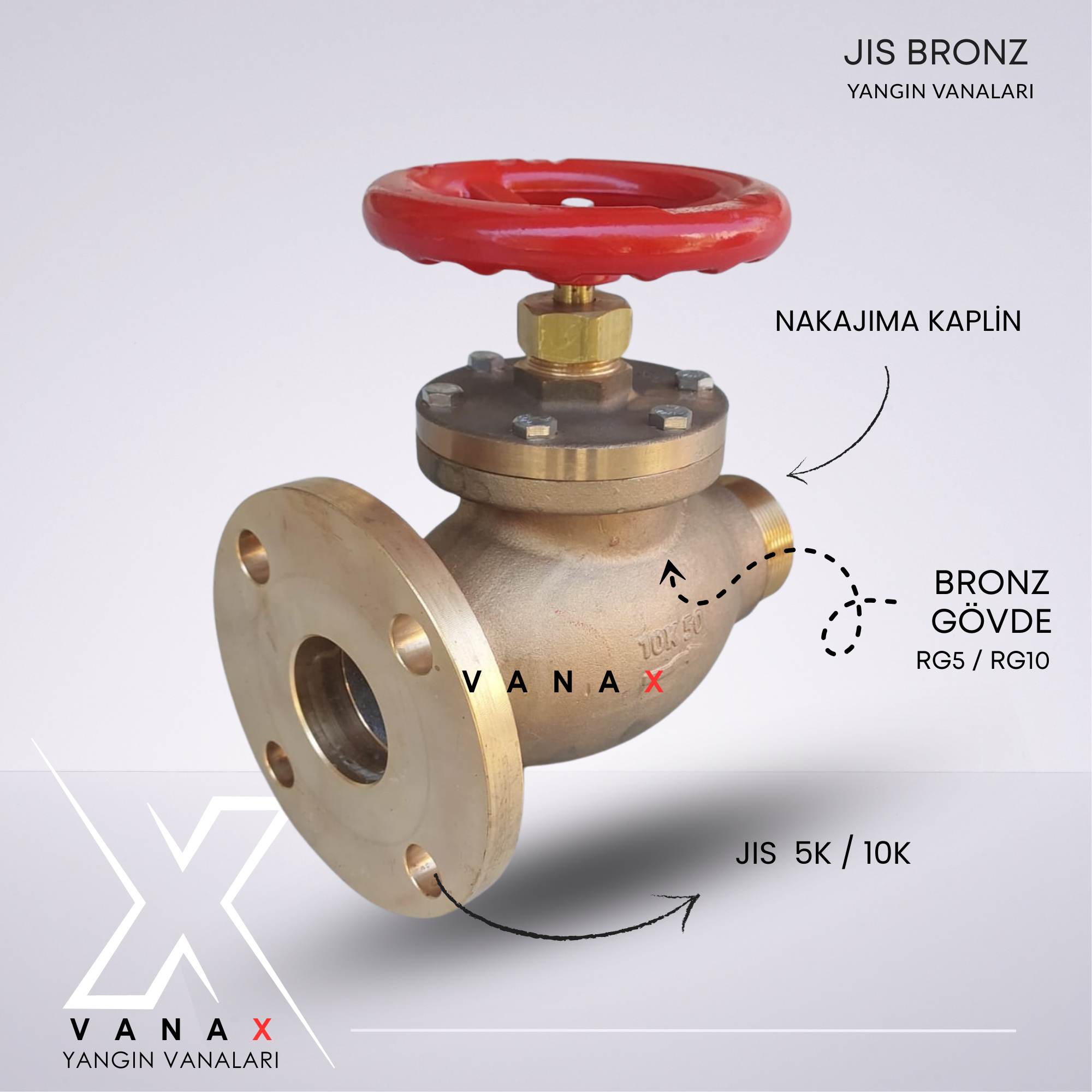 10K 50mm JIS Bronz Düz Yangın Vanası