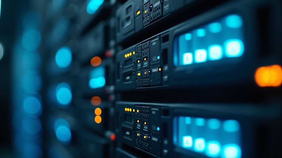 Close-up view of a server rack with backup drives