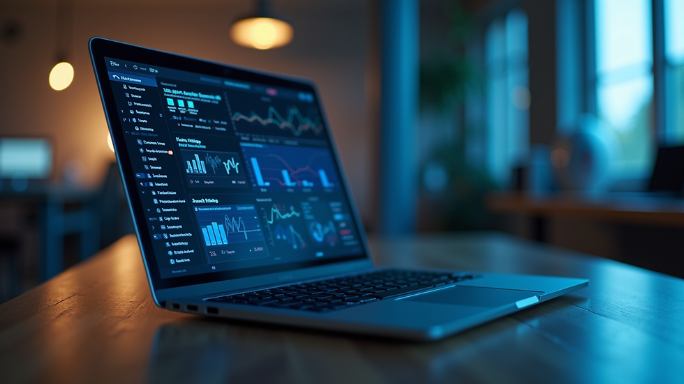 Eye-level view of a laptop screen showing cybersecurity monitoring dashboard