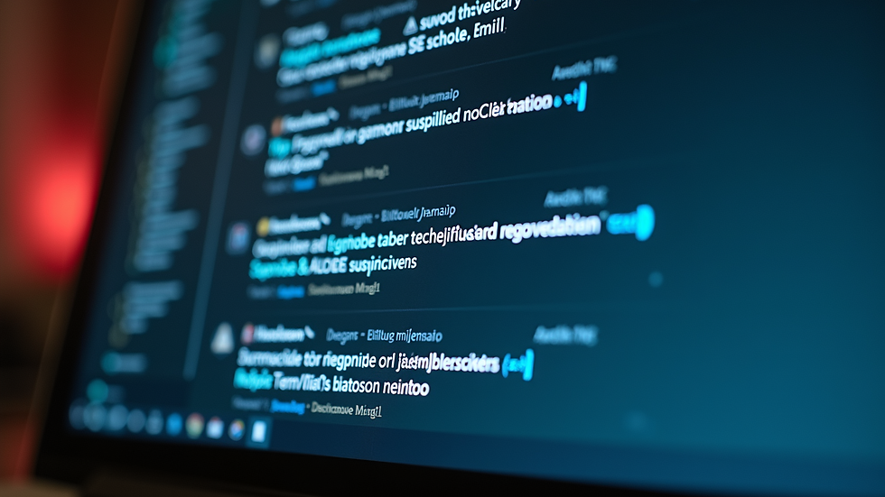 Eye-level view of a computer screen showing an email inbox with suspicious messages