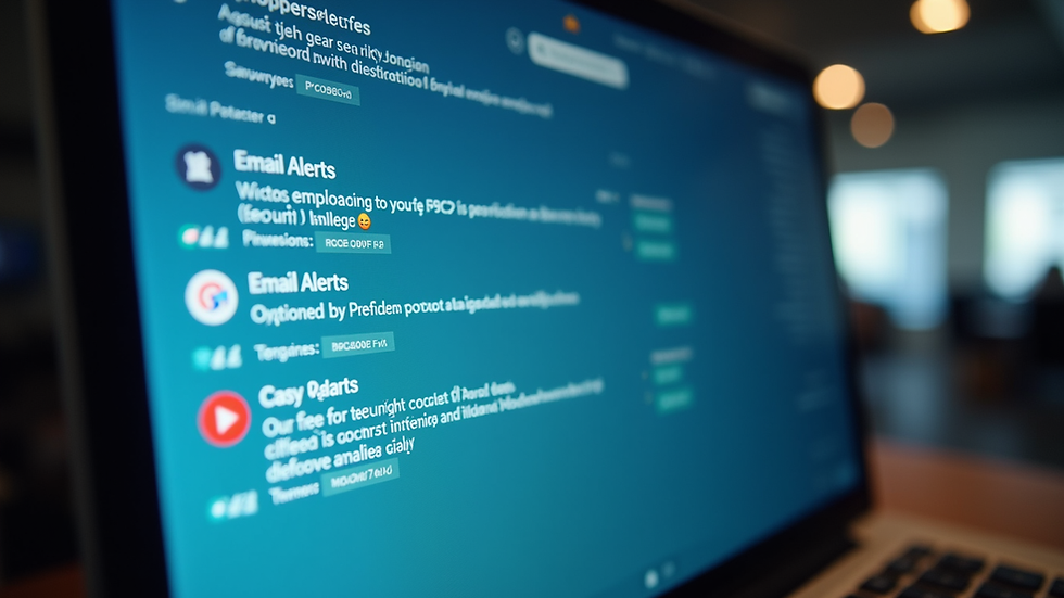 Eye-level view of a computer screen showing an email inbox with security alerts