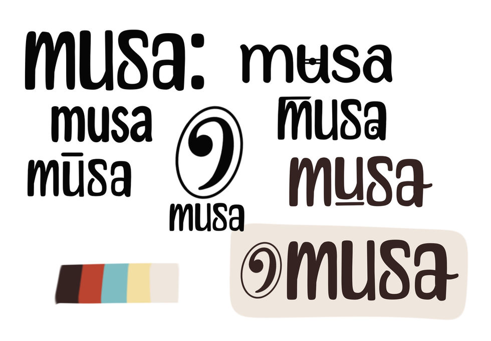 Logo early developments, incorporating musical notes.