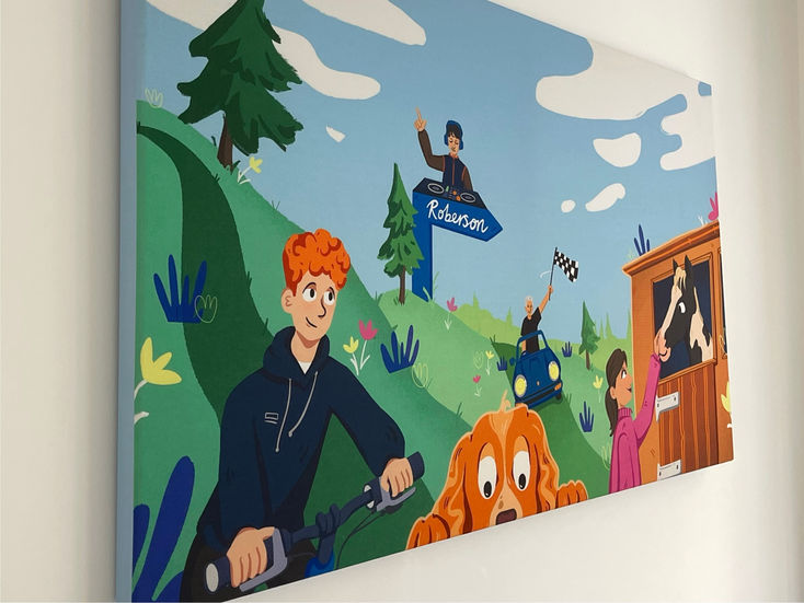 Mural on canvas in open space.