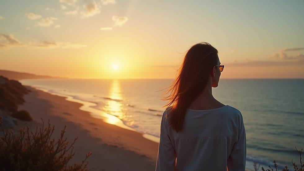 Vista a nivel de ojo de una persona contemplando un mar abierto al atardecer
