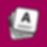 A grid of alphabetical tabs on a berry background where one card is expanded to show a clear term definition and a white hand cursor selects a letter.