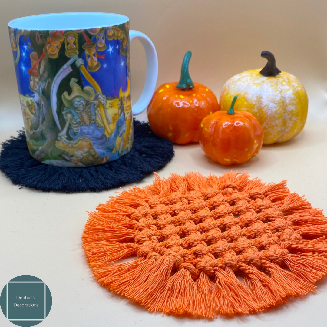 Handmade macrame halloween coasters