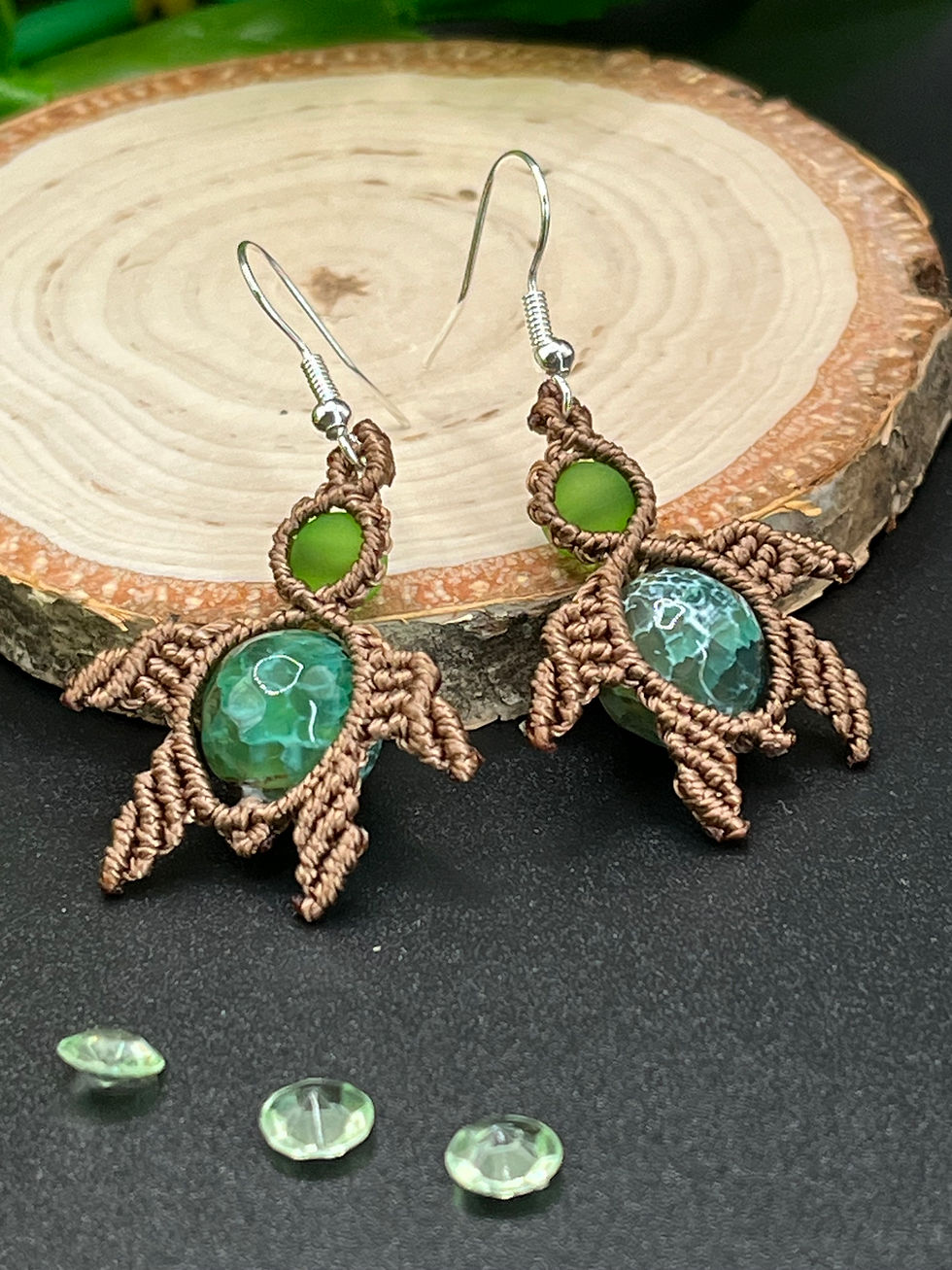 Thumbnail: Handmade macrame turtle earrings