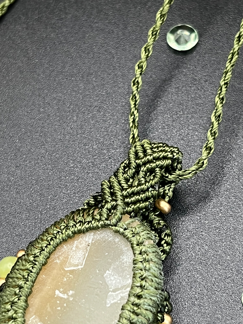 Thumbnail: Handmade macrame bumble bee jasper pendant