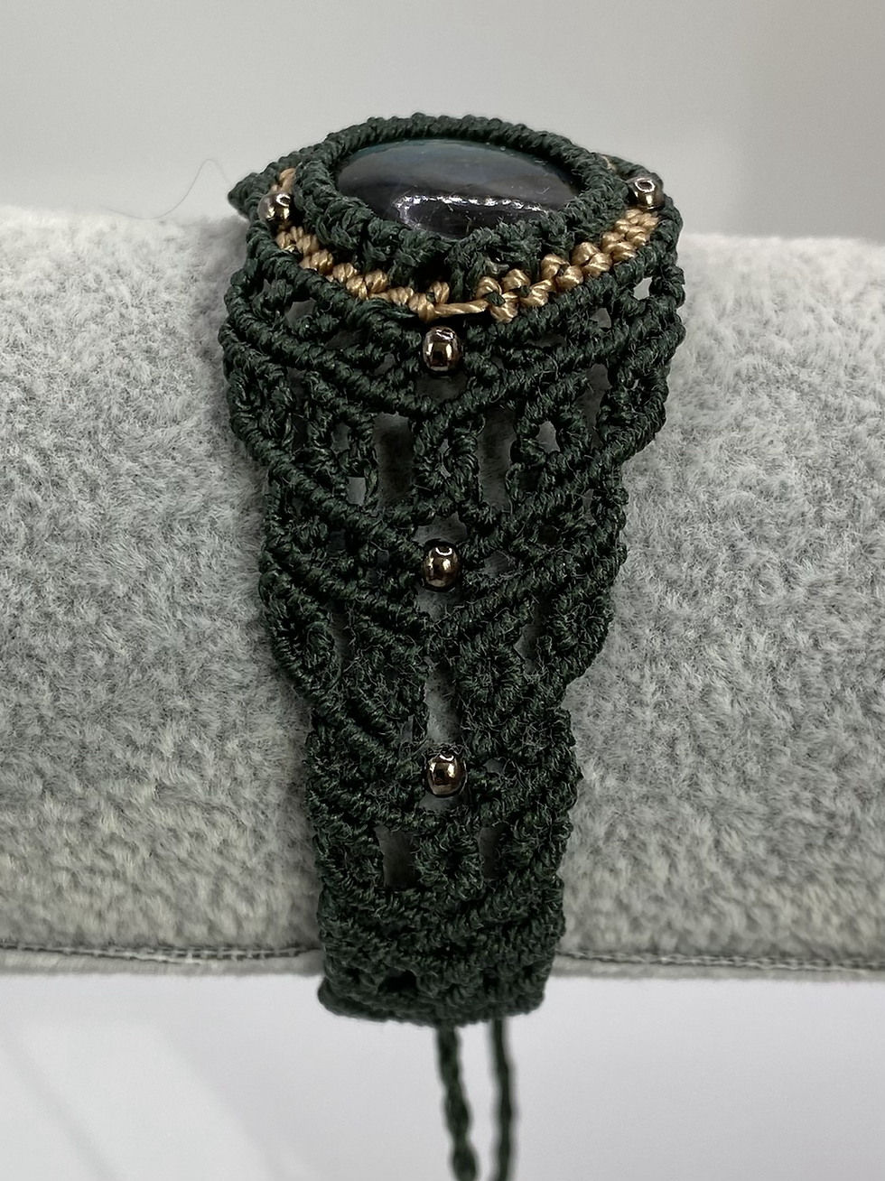 Thumbnail: unique handmade macrame bracelet dark green labradorite gemstone