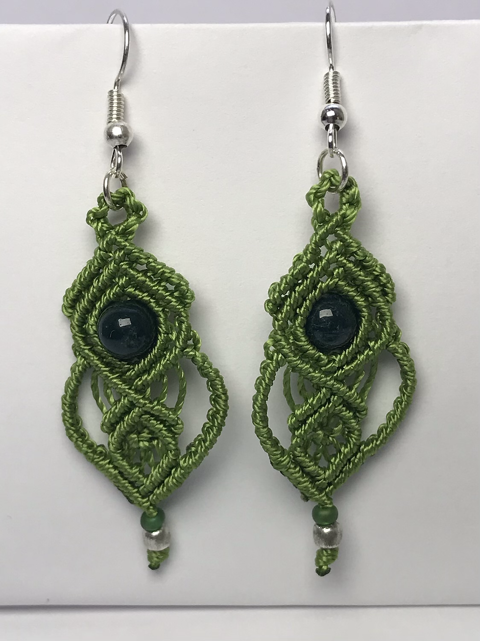 Thumbnail: unique handmade macrame bracelet earring set gemstone blue green pink