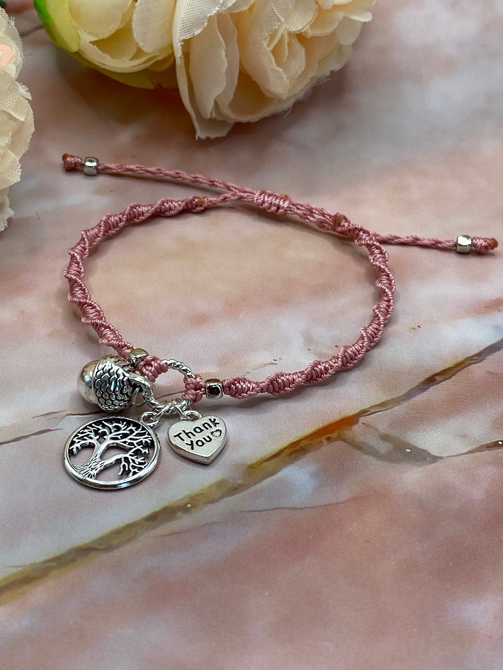 Thumbnail: handmade macrame teacher thank you charm bracelet pink
