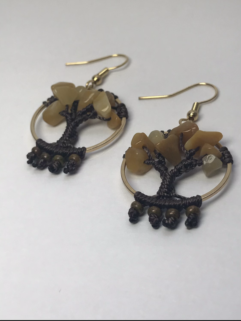 unique handmade macrame jewellery earrings autumn brown yellow jasper gemstone