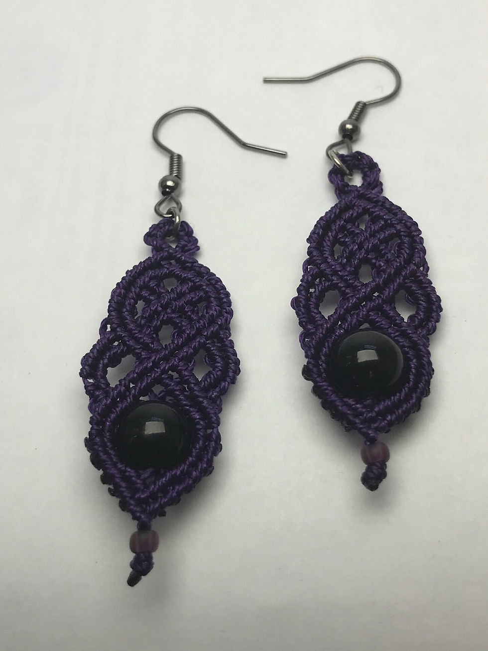 Thumbnail: Handmade macrame Celtic knot style earrings in purple