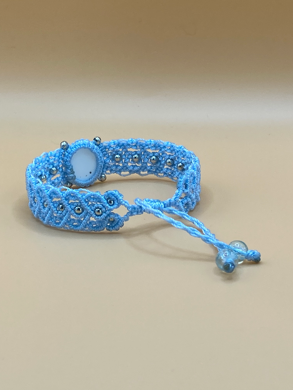 Thumbnail: handmade macrame bracelet rose cabochon blue