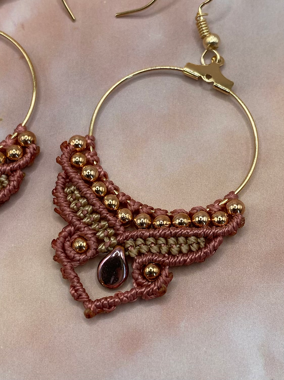 Thumbnail: handmade macrame earrings boho dusky pink dangly