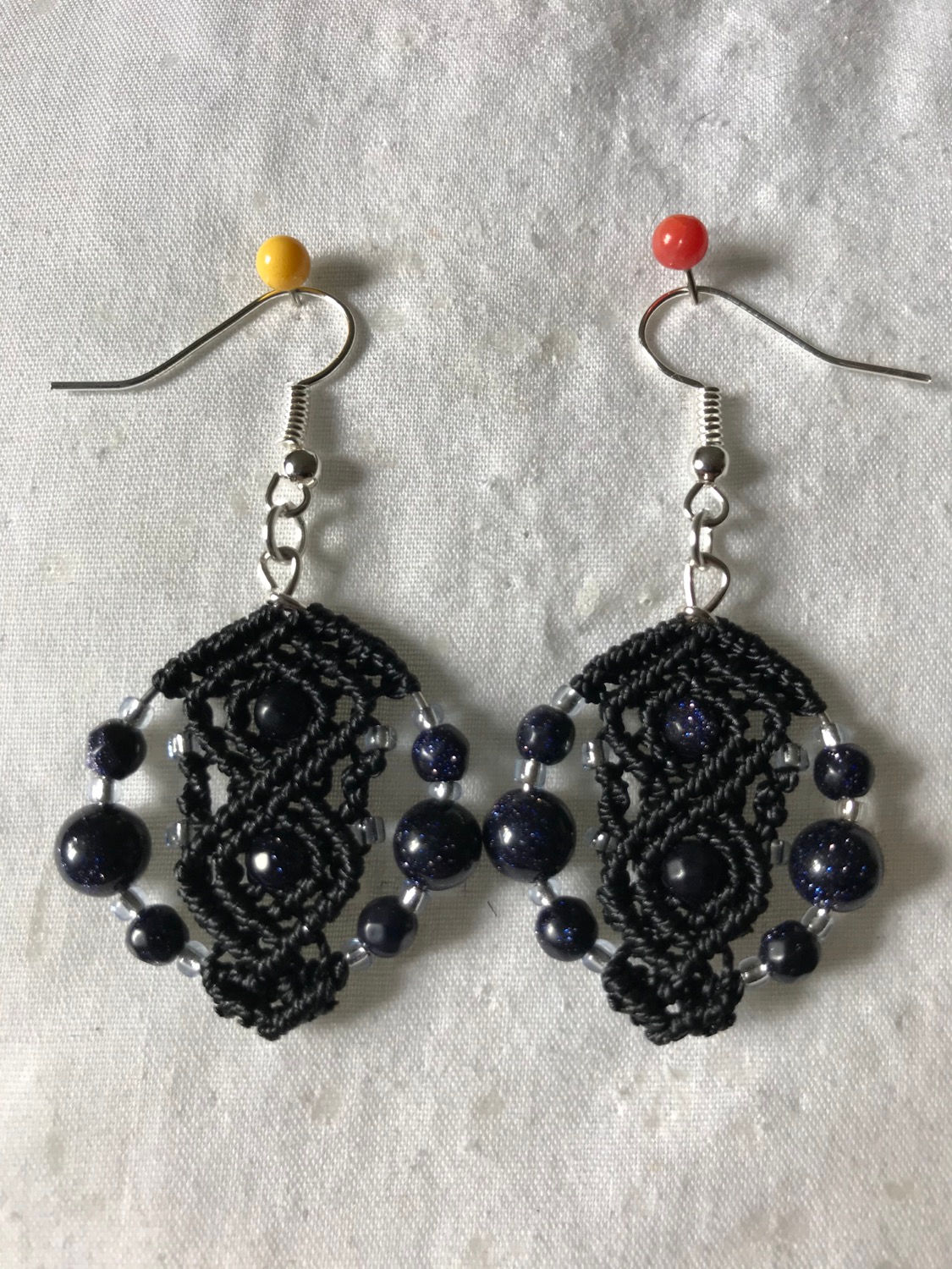 Handmade macrame earrings with blue sandstone