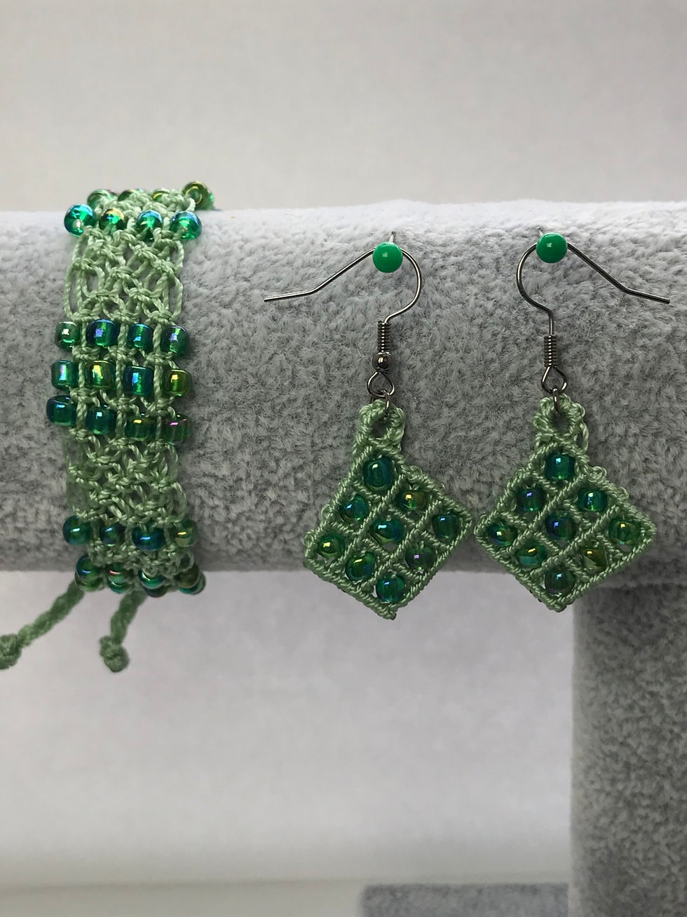 Thumbnail: Handmade macrame funky beaded summer bracelet & earring set