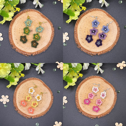 Handmade macrame tiny trio flower earrings | Debbie's Bracelets
