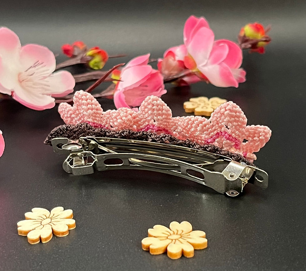 Thumbnail: Handmade macrame cherry blossom hair barrette