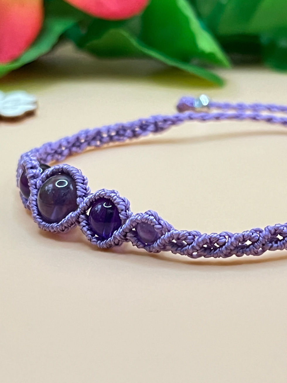 Thumbnail: Handmade macrame 5 gemstone bead bracelet