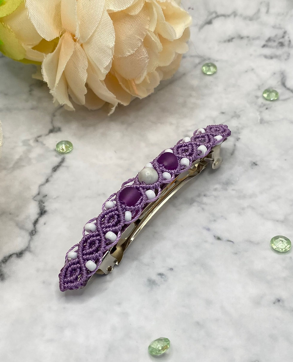 Thumbnail: Handmade macrame beaded hair barrette 