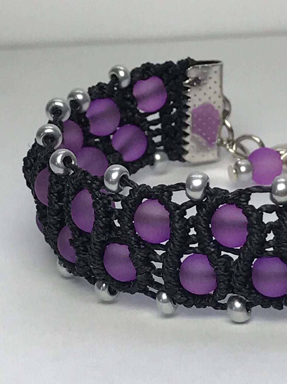 Thumbnail: Handmade macrame double row glass beaded bracelet