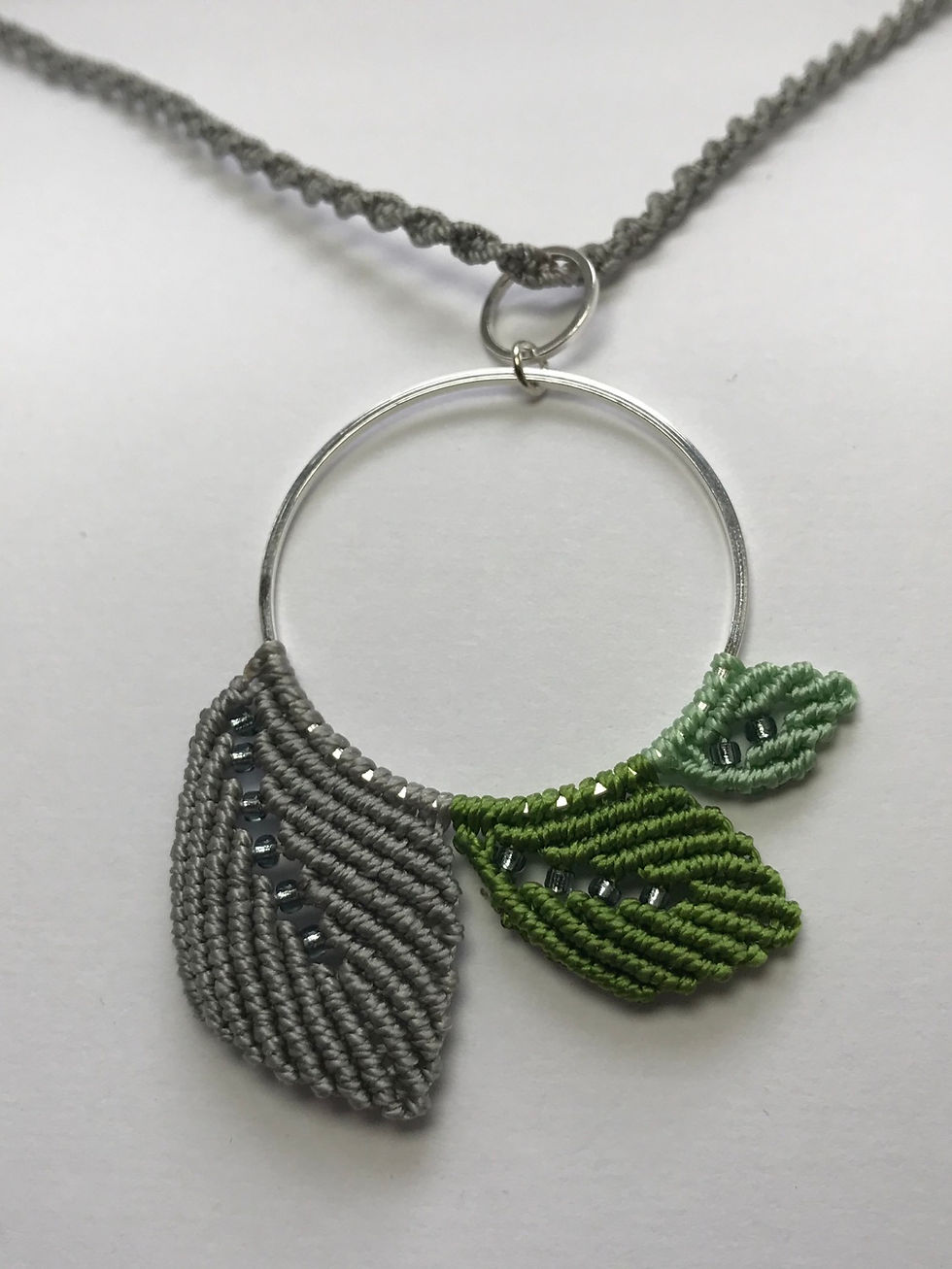 Thumbnail: Handmade macrame leaf style pendant necklace
