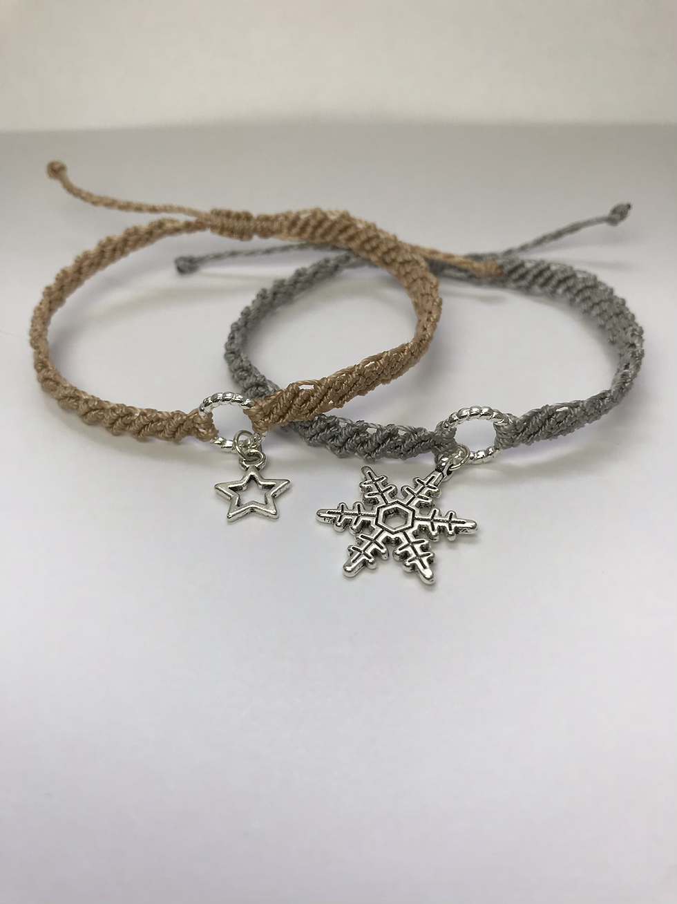 Thumbnail: unique handmade macrame bracelet twin pack Christmas silver charm green red gold silver