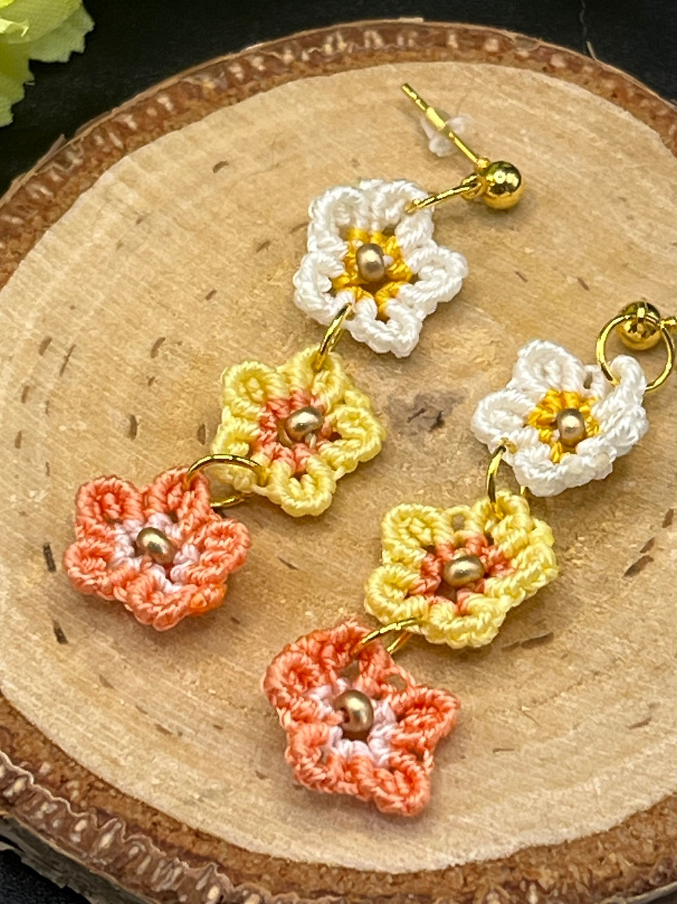 Thumbnail: Handmade macrame tiny trio flower earrings