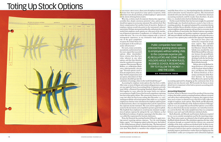 Stanford Business feature layout. Photo art direction + page design.